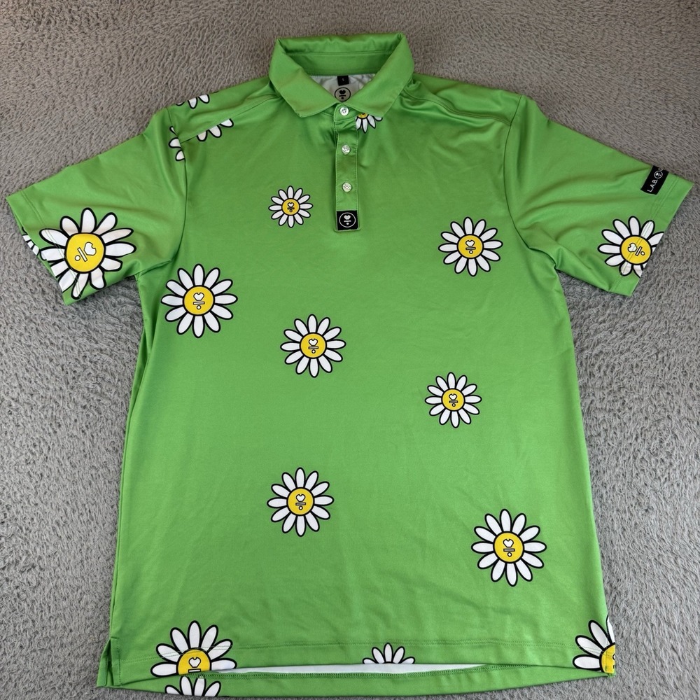 Lab Golf Polo Shirt Green Floral l.A.B Putters Men's Size Small